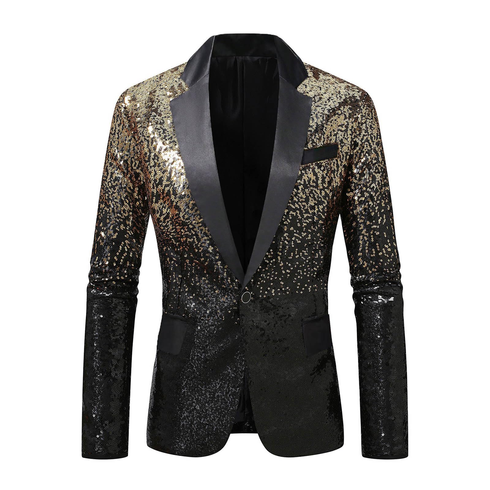 Pailletten Sakko Herren Glitzer Jacket Karneval Anzug Männer Anzugjacken Fasching Jacke Glitzerjacke Silvester Party Outfit Performance-Kostüm Pailletten 70Er Jahre Disco Retro Blazer Pailletten Jacke