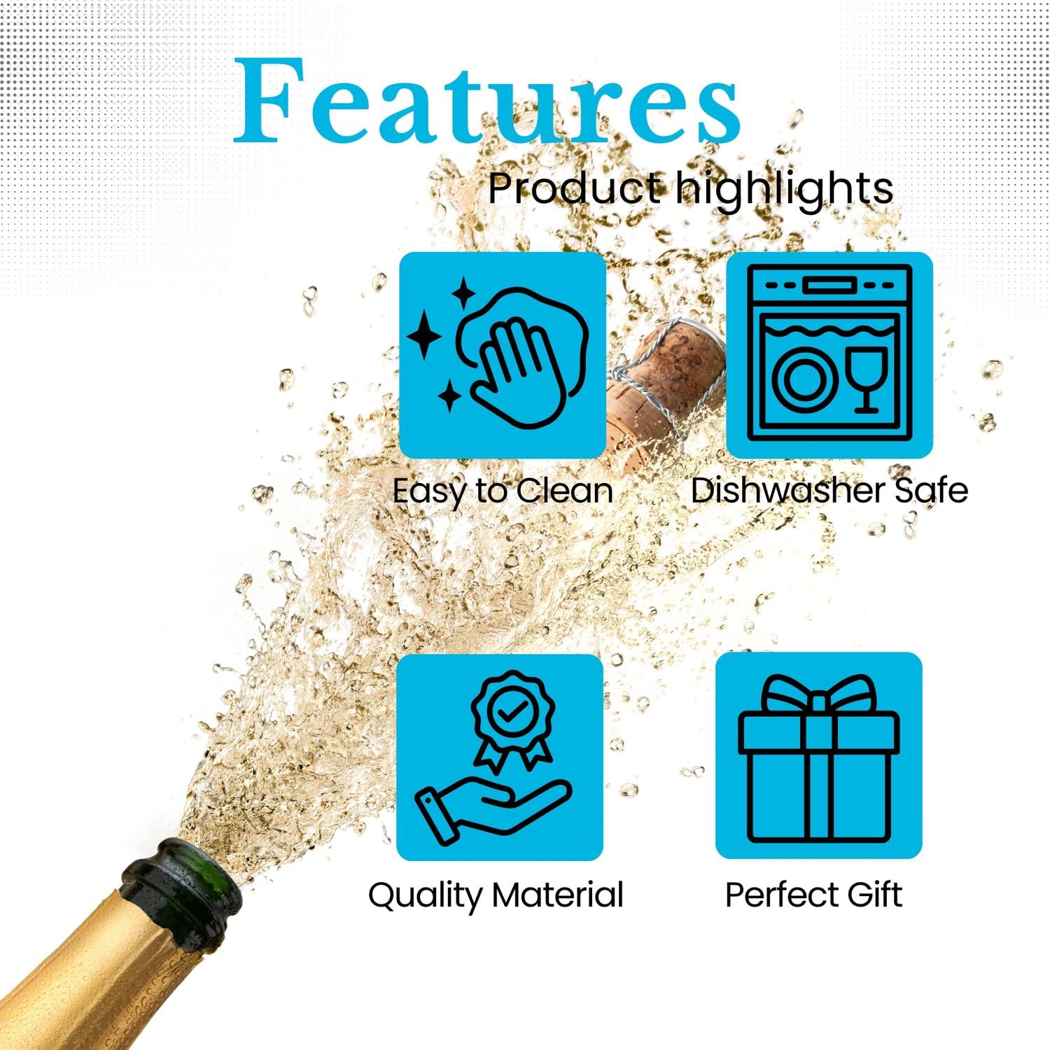 INTIRILIFE 6x Champagner Glas mit modernen Design in Schwarz- 220 ml Füllmenge - Sekt Prosecco Glas Spülmaschinenfest Kristallglas stoßfest