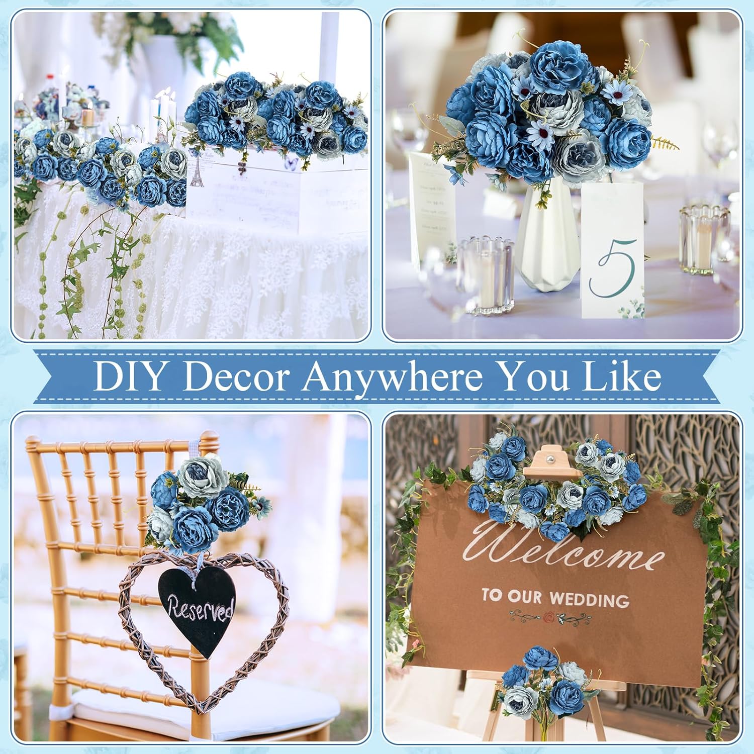 8 Pcs Artificial Peony Silk Flowers Fake Peonies Vintage Wedding Bouquets Faux Flowers for Bride Wedding Home Birthday Arrangement Table Decoration