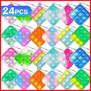 Kids Party Favors Fidget Toys Bulk 24 Pcs Pop Keychain It Keychain Pop Toys Party Favors Sensory Toys Fidget Packs Bubble Keychain Stress Reliever Toy for Kid Adults