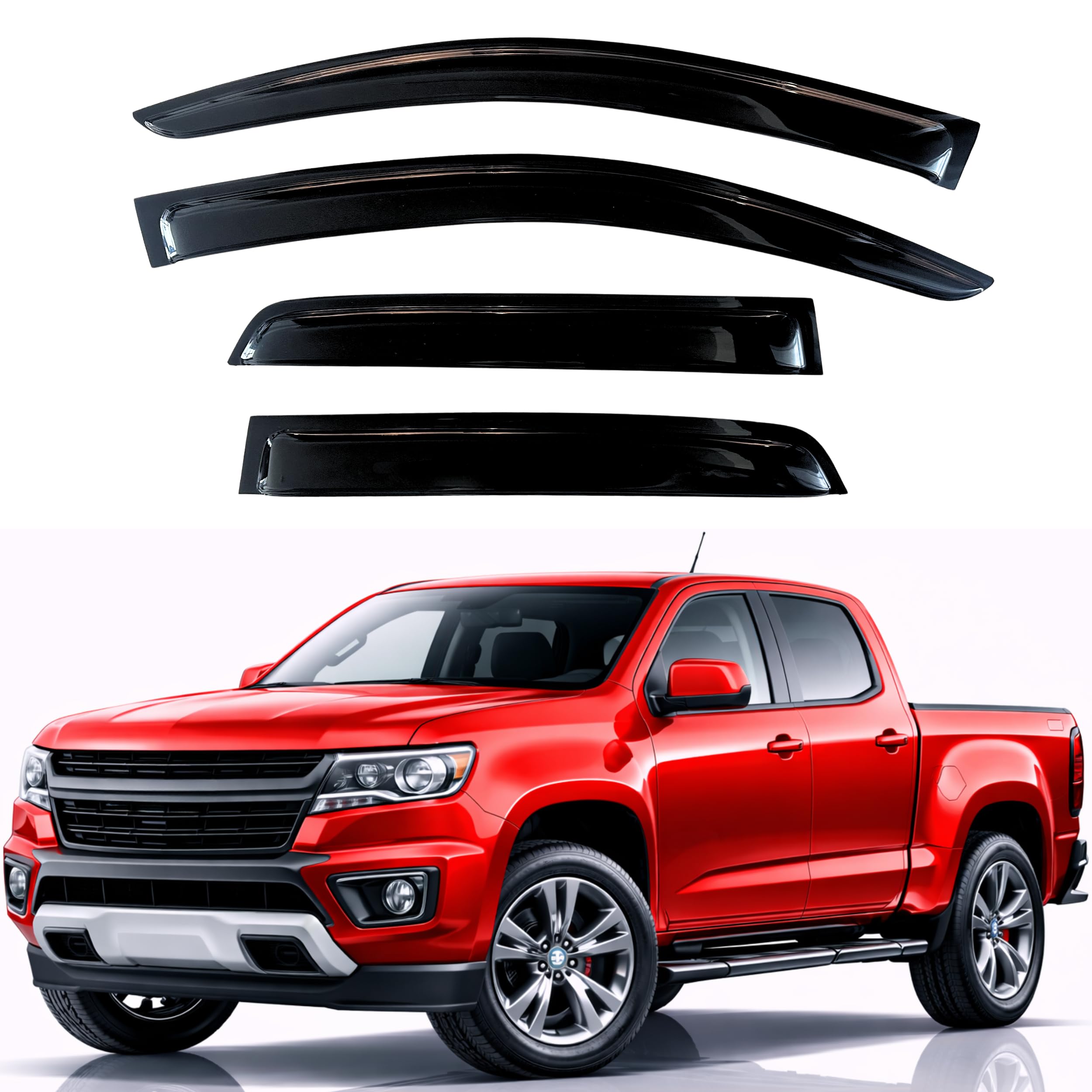 KPY Rain Guards Fit for 2015-2022 Chevrolet/Chevy Colorado Crew Cab, Out-Channel Window Visors Vent Wind Deflectors 4PC, Truck Accessories for 2015-2022 GMC Canyon Crew Cab (Full-Size Cabs)