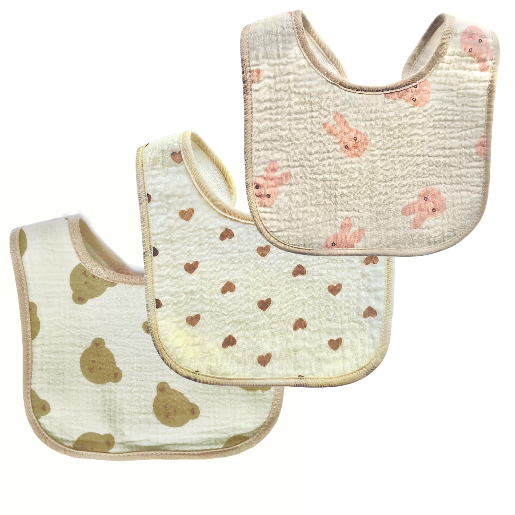 Muslin Cotton Baby Bib for 1–2 Years | Soft & Absorbent Feeding and Drooling Bib | WATERPROOF Breathable, Reusable & Skin-Safe Toddler Bib Pack of 3 (Multicolor)-image-12