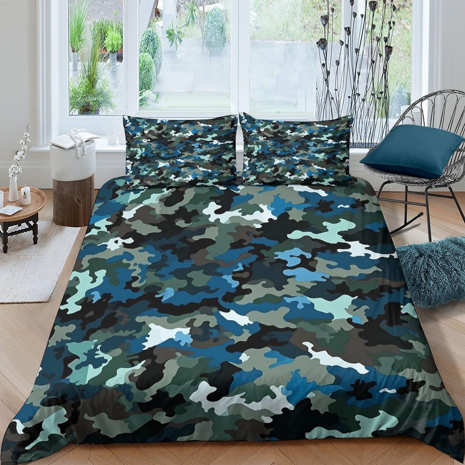 Unrxjzlvm Style-10 Camouflage 3D Duvet Cover Set Microfiber Teen Room Bedding