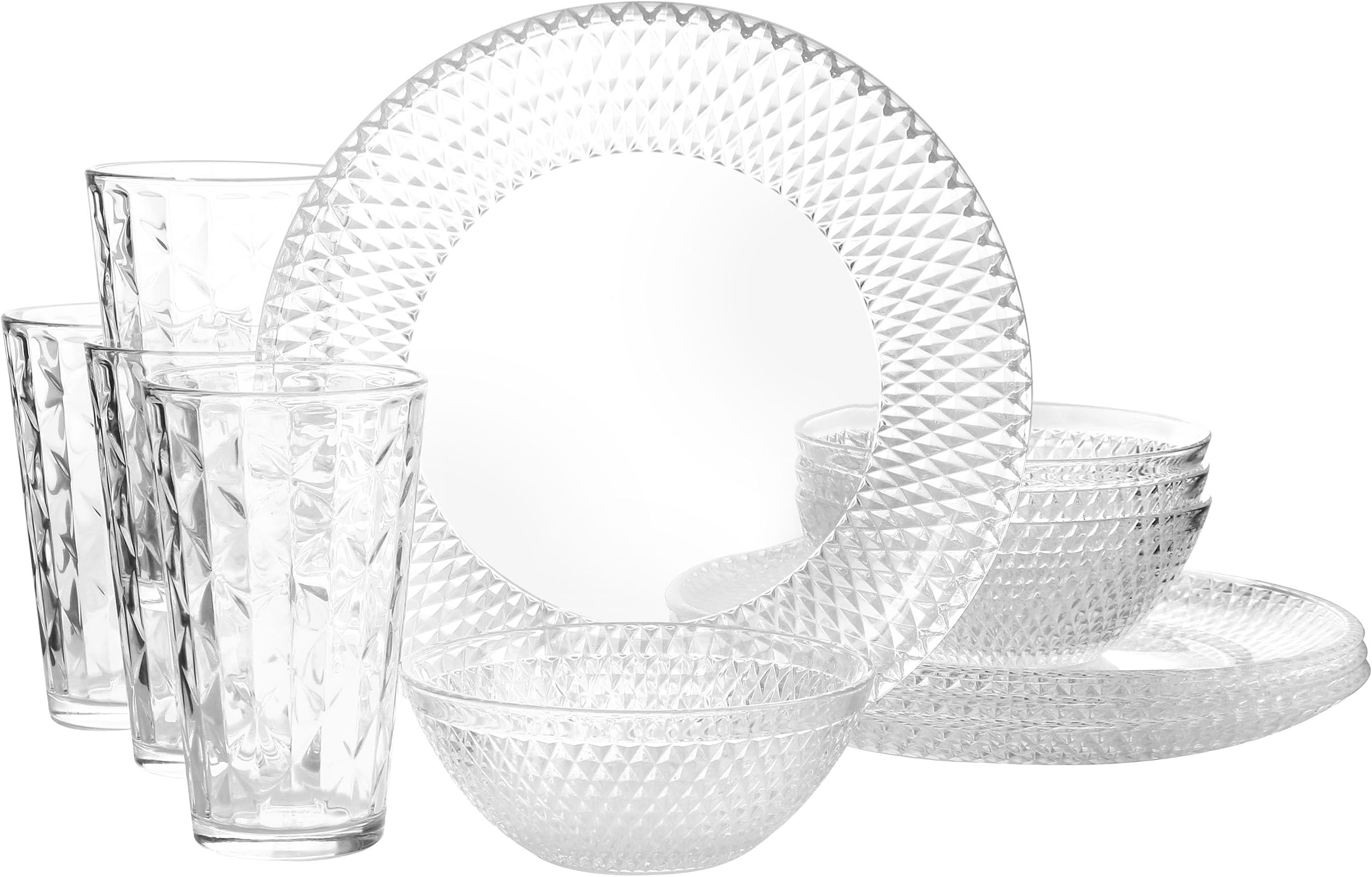 Gibson Home Clearview Diamond 12 Piece Embossed Glass