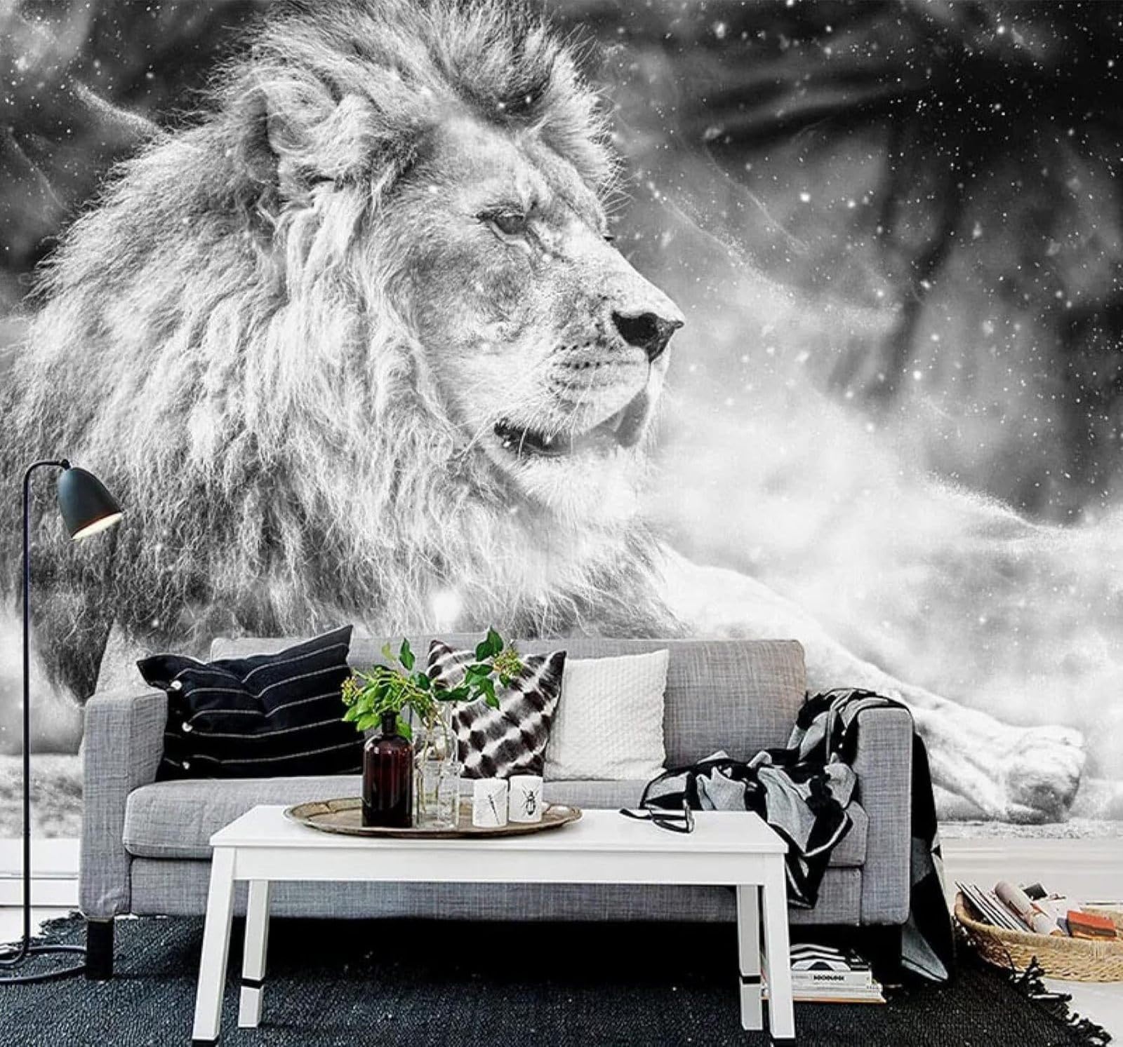 XLMING Minimalist Three Dimensional Hand Drawn Black and White Lion 3D Wallpaper Luxury Home Dining Decor Paste Sofa Living Room The Wall for Bedroom Mural-300cm×210cm
