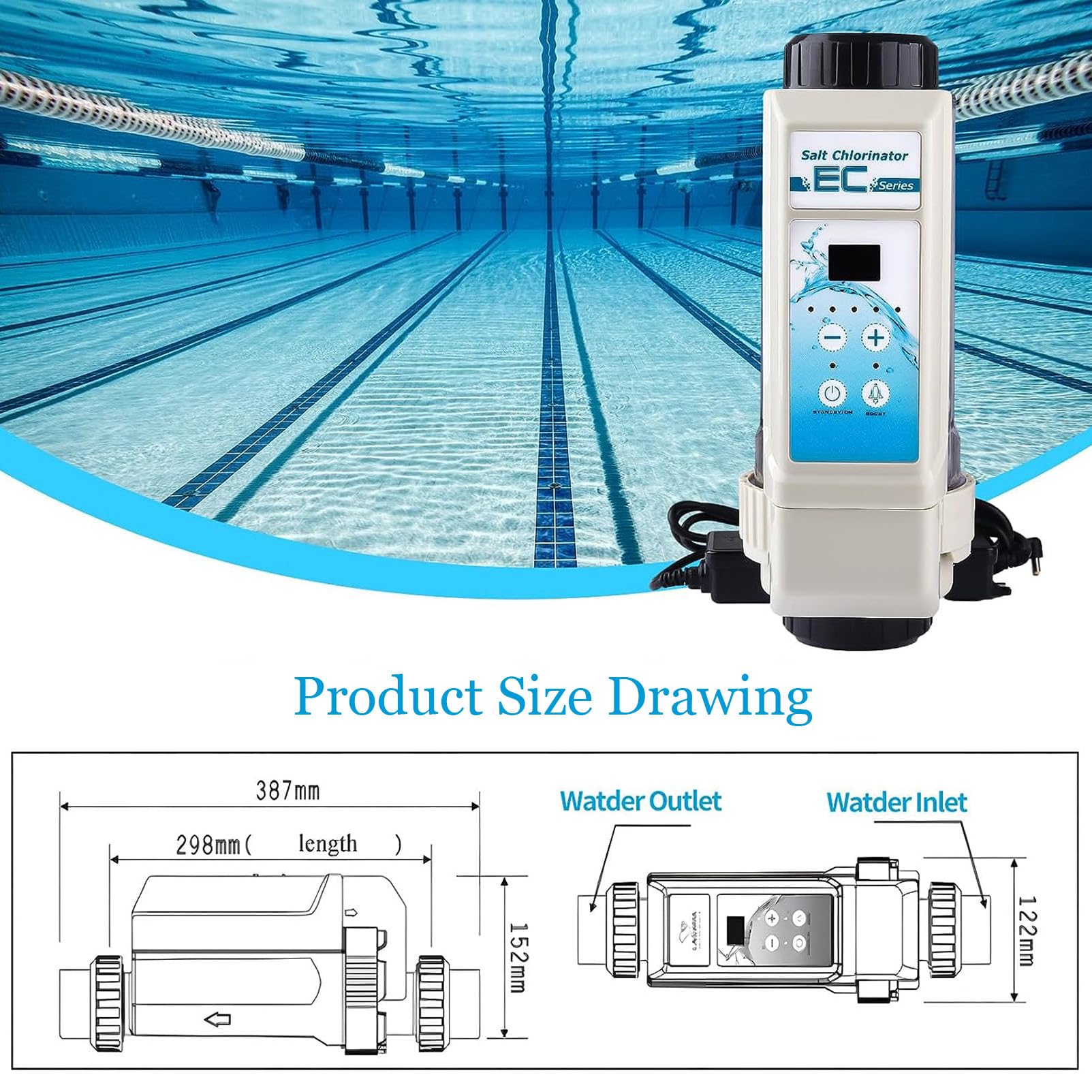 SPA Pool Salz Chlor Maschine 8g/12g/16g/20g/h Salzwasser Chlor Generator Elektrolyse Salz Chlorinator 12g/h