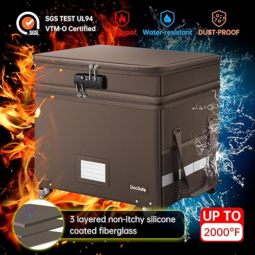 Miniatura 4 de DocSafe Caja de archivos con cerradura, caja de documentos ignífuga de 2 capas con ruedas, organizador de almacenamiento de archivos plegable con