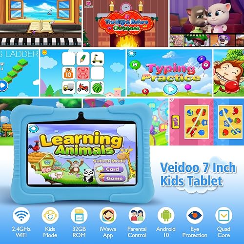 Miniatura 2 de Veidoo Tablet PC Android para niños de 7 pulgadas, 2 GB de RAM, 32 GB ROM, protección ocular de seguridad, WiFi, cámara dual, juegos, aplicación de