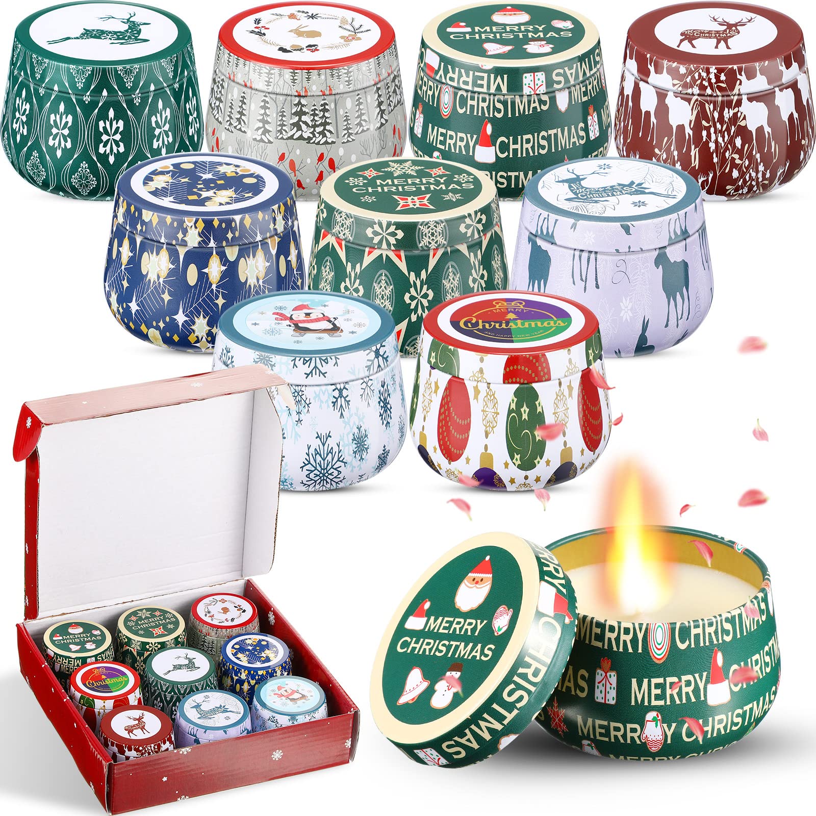Yungyan 9Pcs Christmas Candles Gift Set Natural Soy Wax Scented Candle 2.2oz Portable Travel Tin Jar Candles Women Aromatherapy Candle Home Scented Mother Birthday Bath Yoga Snowflake Style 2 2 ounce