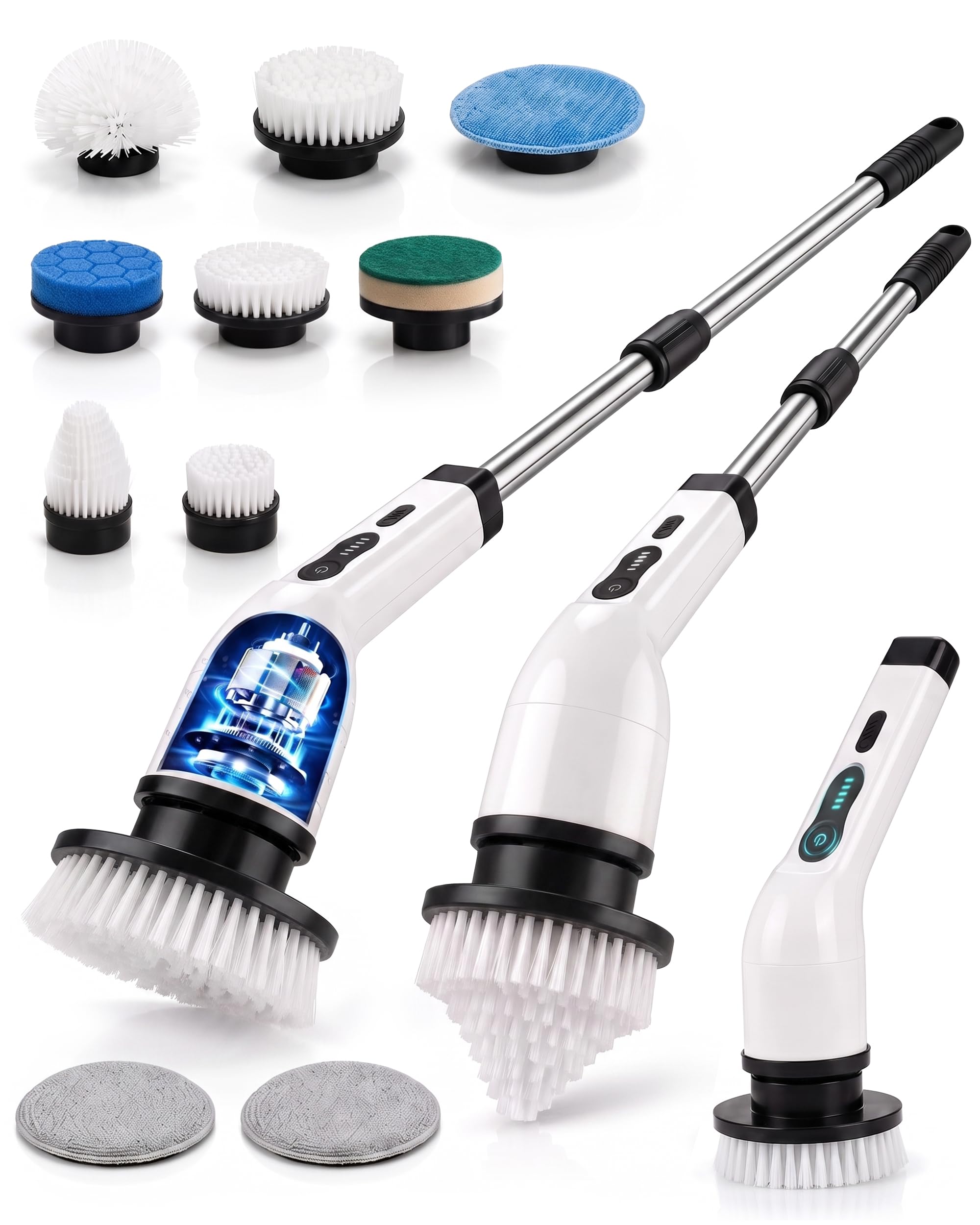 Keplin Unisex White Cordless Electric Spin Scrubber, 9-In-1 Grout & Scrubbing Brush Set In