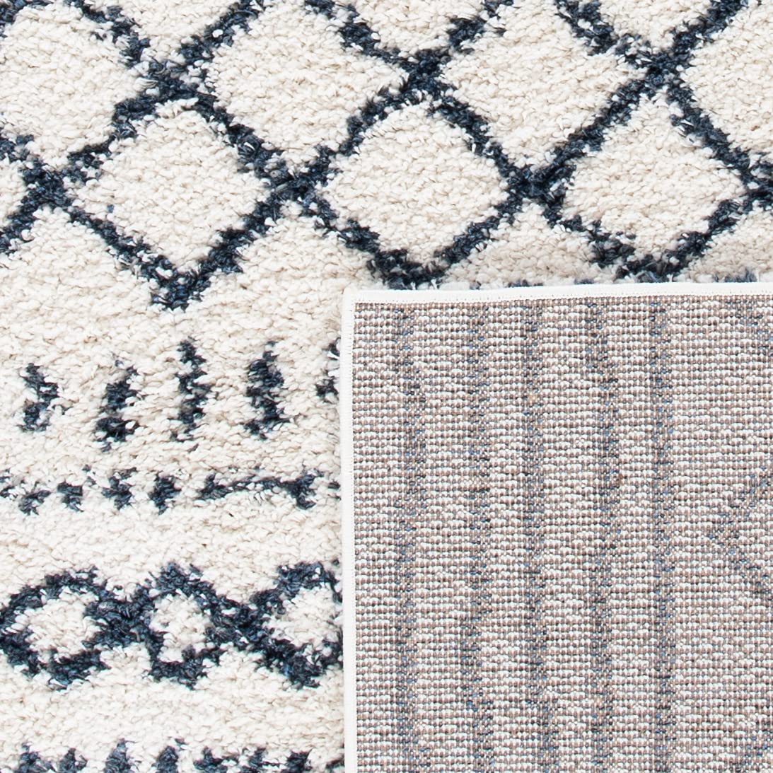 SAFAVIEH Arizona Shag Collection Area Rug - 3'2" Square, Ivory &amp; Slate, Moroccan Boho Design, Non-Shedding &amp; Easy to Clean, Ideal for Living Room, Bedroom, Dining Space (ASG741M)