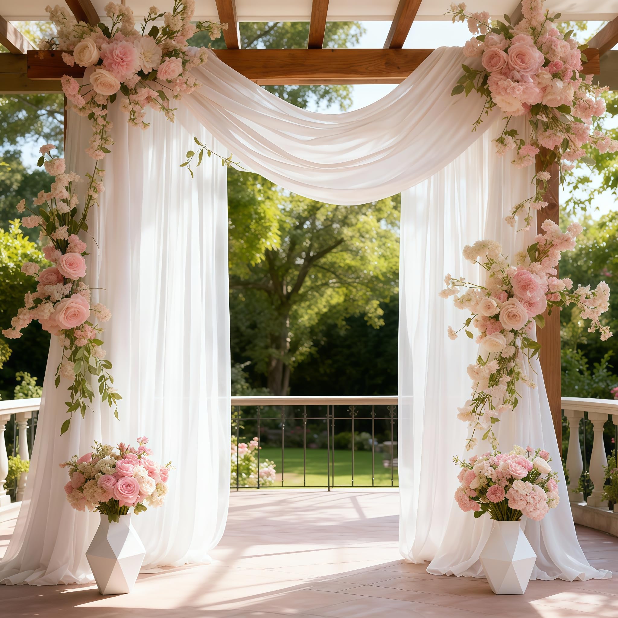 Wedding Arch Draping Fabric, 2 Panels 28" x 19Ft White Drapes Sheer Backdrop Curtain for Ceremony Party Ceiling Decor — image 1