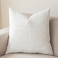 vctops Rustic Lattice Embroidered Cotton Linen Throw Pillow Cover, Plaid White 20x20 Inch Decorative Cushion Case for Sofa Bed