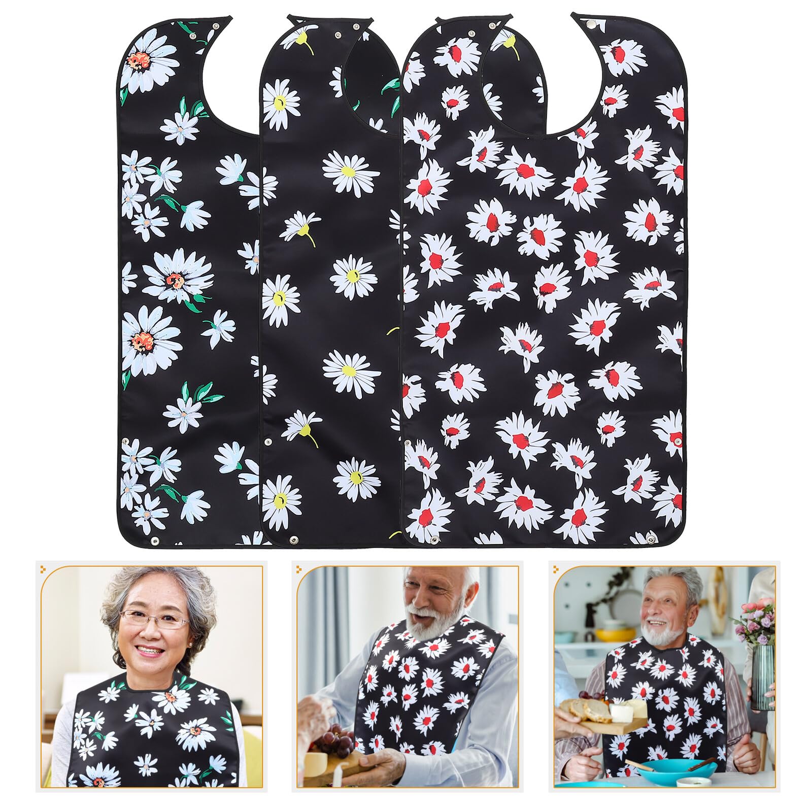 Abaodam 3 Stück Erwachsenen Lätzchen Verschleißfestes Polyester Wiederverwendbar Mit Knopfverschluss Flexibler Kleiderschutz Für Senioren Beim Essen