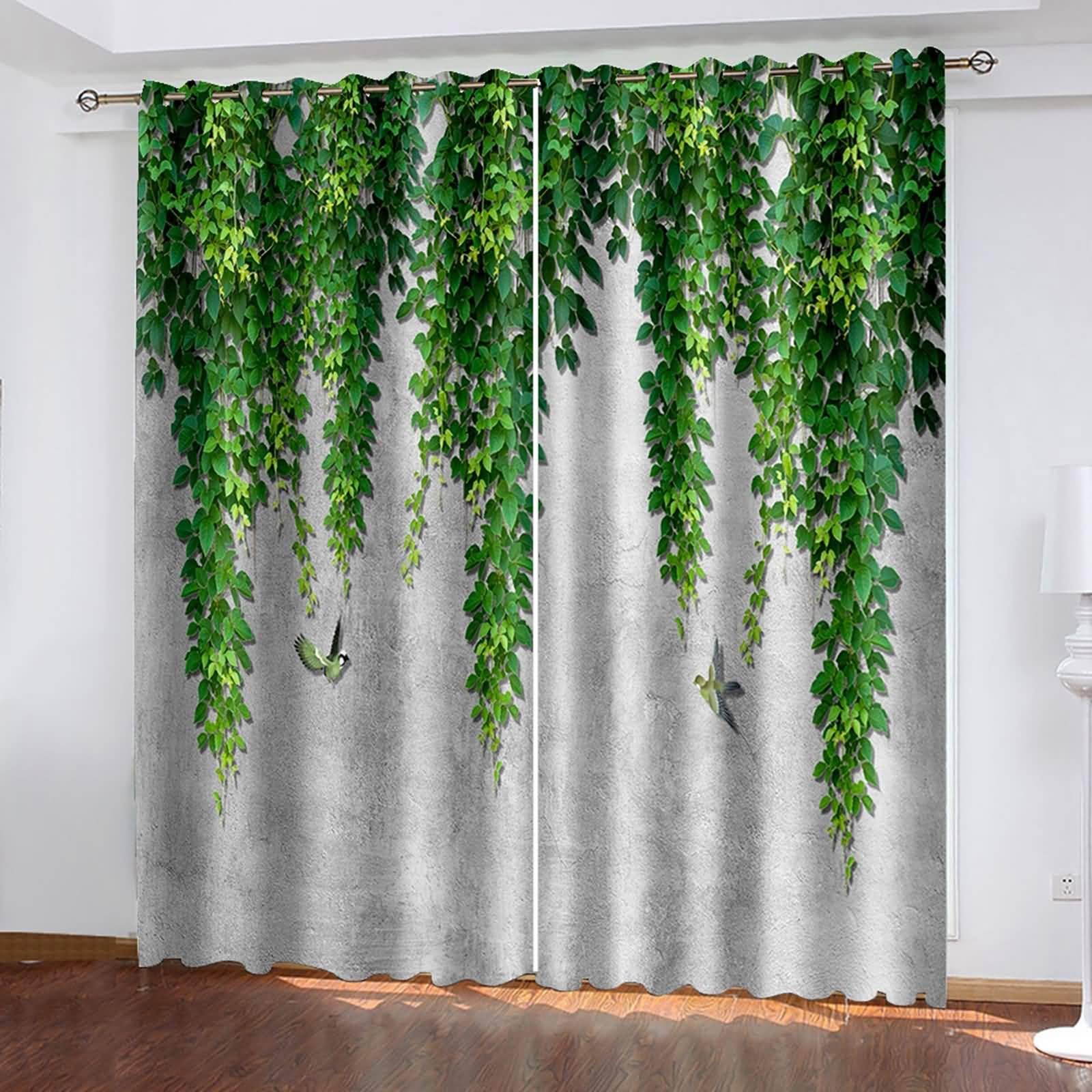 Vorhänge Schlafzimmer Modern, 234x274cm Grau Grün Graue Wand mit Weinreben Vorhang für Schlafzimmer/Wohnzimmer