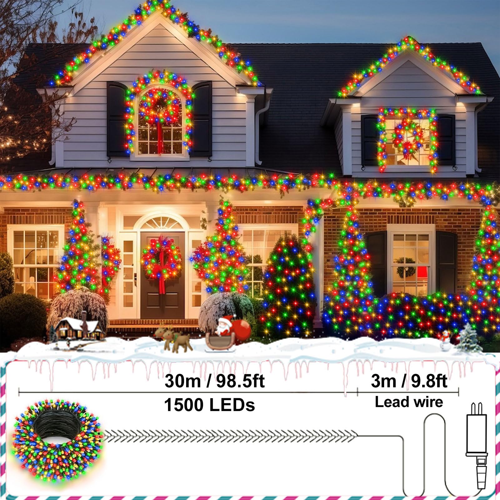Zwei Farben 30M Lichterkette Außen 1500 LED Cluster Lichterkette mit Timer | Fernbedienung Lichterketten Weihnachtsbaum mit Stecker für innen außen Baum Hochzeit Dekor (Warmweiß oder Mehrfarbig)