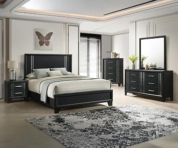 Beautiful Charcoal Finish Full Size Panel Bed Wooden 5pc Master Bedroom Furniture Set