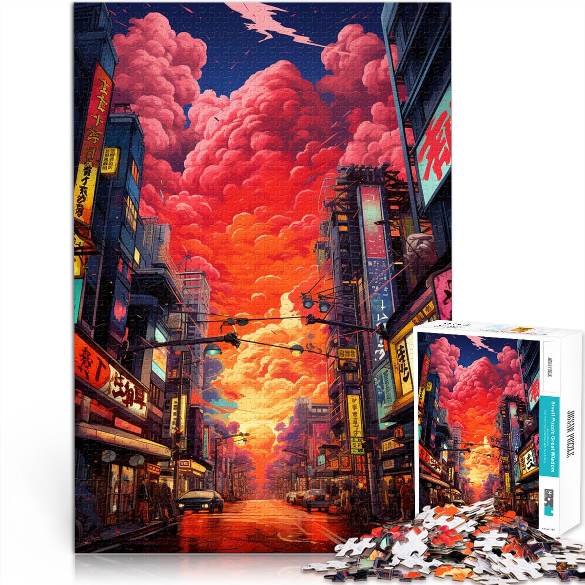Puzzle Adulte 2000 pièces néon Tokyo City Puzzle découpé avec précision Jeu de Puzzle Stimulant et Jeu Familial 27,56 po x 39,37 po pour Les 14 Ans