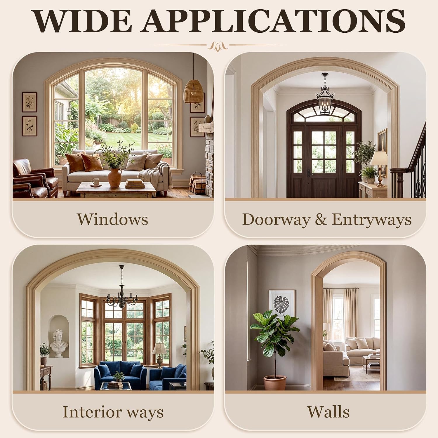Pushglossy 2.25" x 8ft Flexible Molding, Paintable Trim for Curves Frames | 11/16" Thick, Flexible Polyurethane, Paintable Surface, Arches, Curved Walls, Door Frames, Crown Molding, Easy to Install