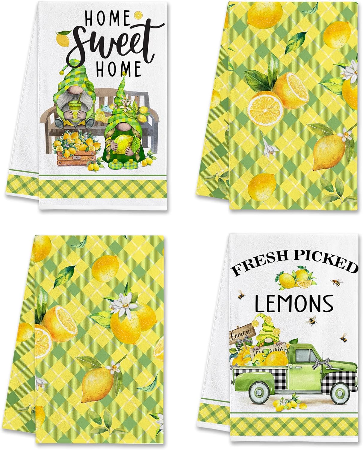 Hexagram Lemon Kitchen Towels Set of 4, Lemon Dish Towels