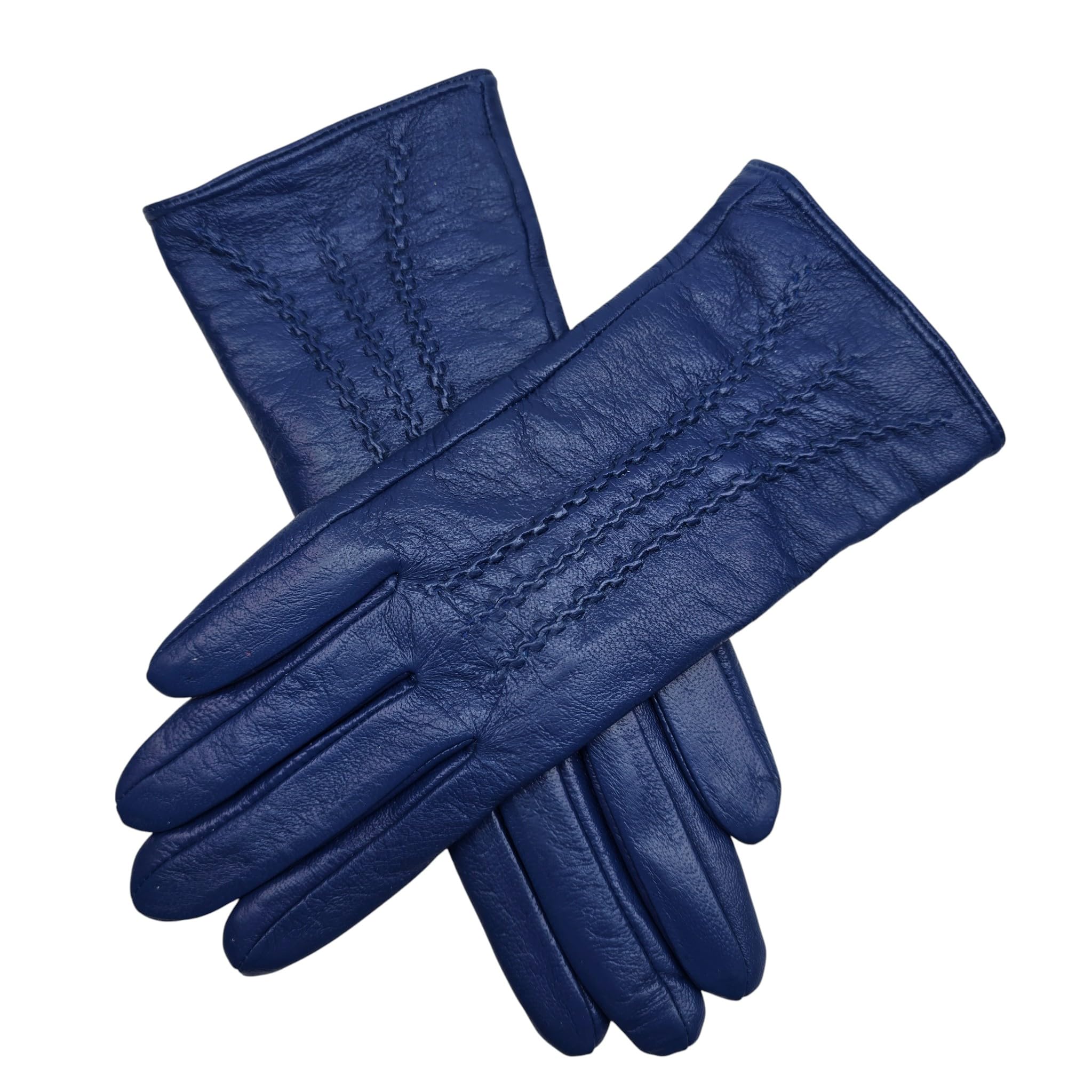 LE Ladies Real Leather Stripe Detail Gloves (SMALL, BRIGHT BLUE)