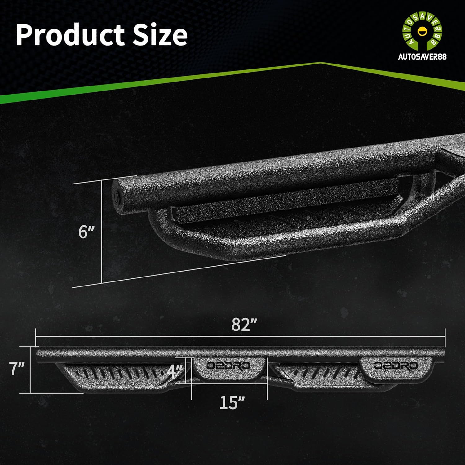AUTOSAVER88 Running Boards Compatible with 2019-2026 RAM 1500 Crew Cab, Two Stairs Side Steps Black Rail Drop Nerf Bars