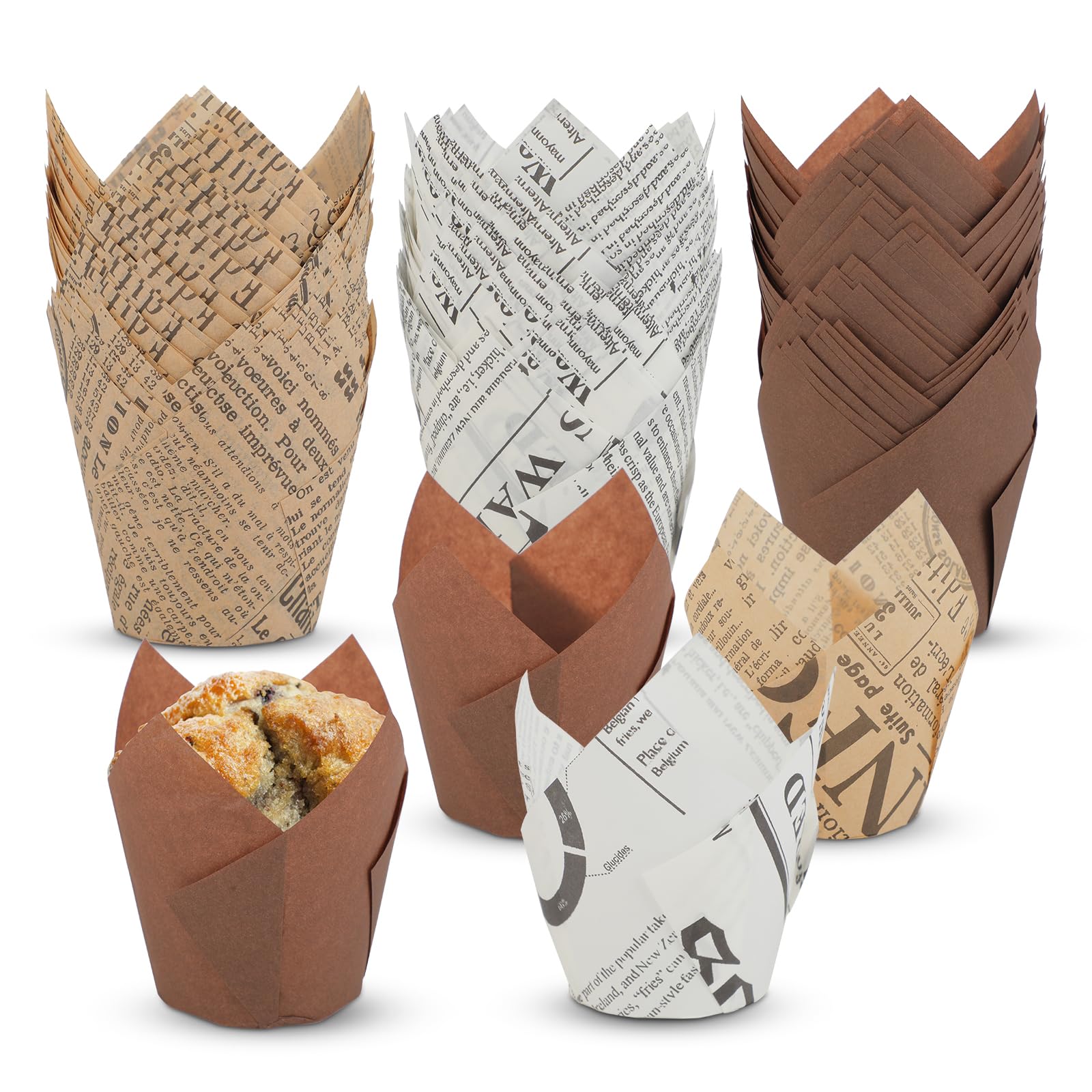 200 Pezzi Pirottini per Muffin e Cupcake, Tulipani Pirottini di Carta da Forno, Tulipano Tazze di Carta Resistente al Grasso per Muffin, Dessert Torta, Panifici, Catering, Matrimoni, Compleanno