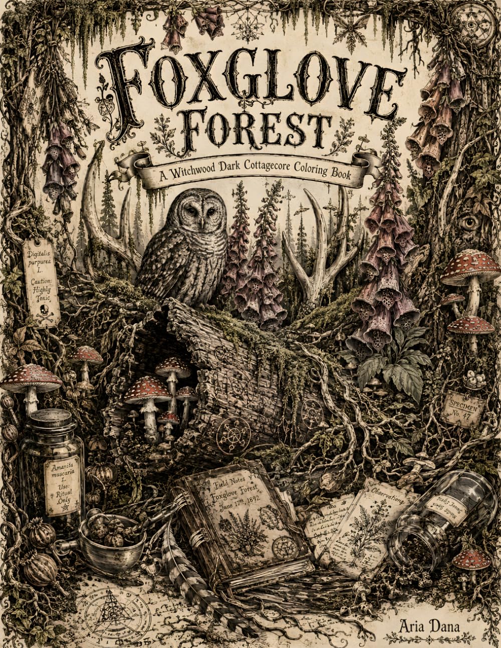 Foxglove Forest A Witchwood Dark Cottagecore Coloring Book: Victorian Botanical Etchings | Dark Witchy Gothic Aesthetic | 51 Single-Sided Pages (Poisonous Mushroom Grove Coloring Collection)