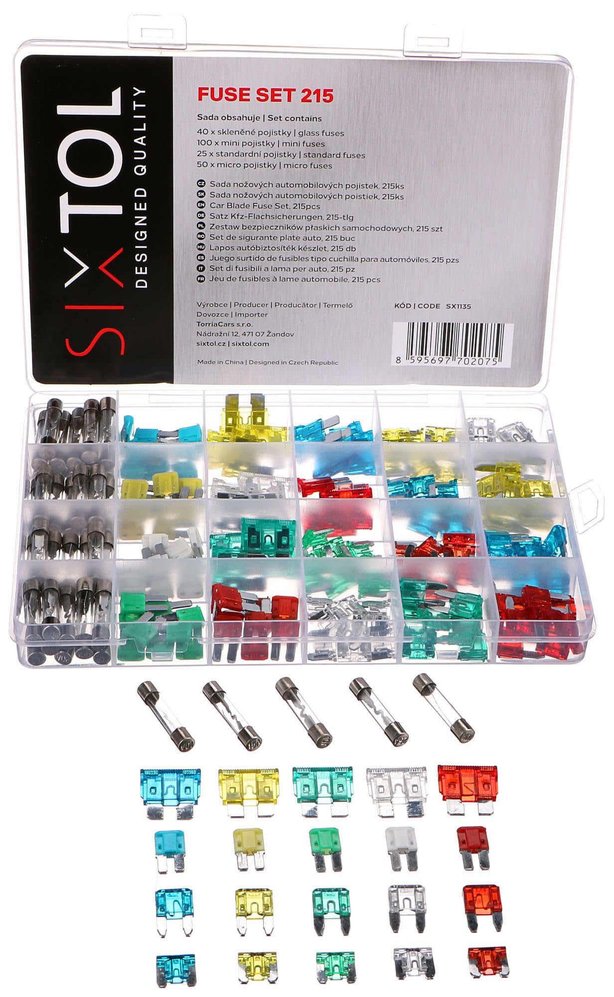 MECHANIC FUSE SET 215 | Jeu de fusibles plats pour voiture | 215x Micro/Mini/Standard/Verre | Pour voiture/camping-car/moto | 10A, 15A, 20A, 25A, 30A