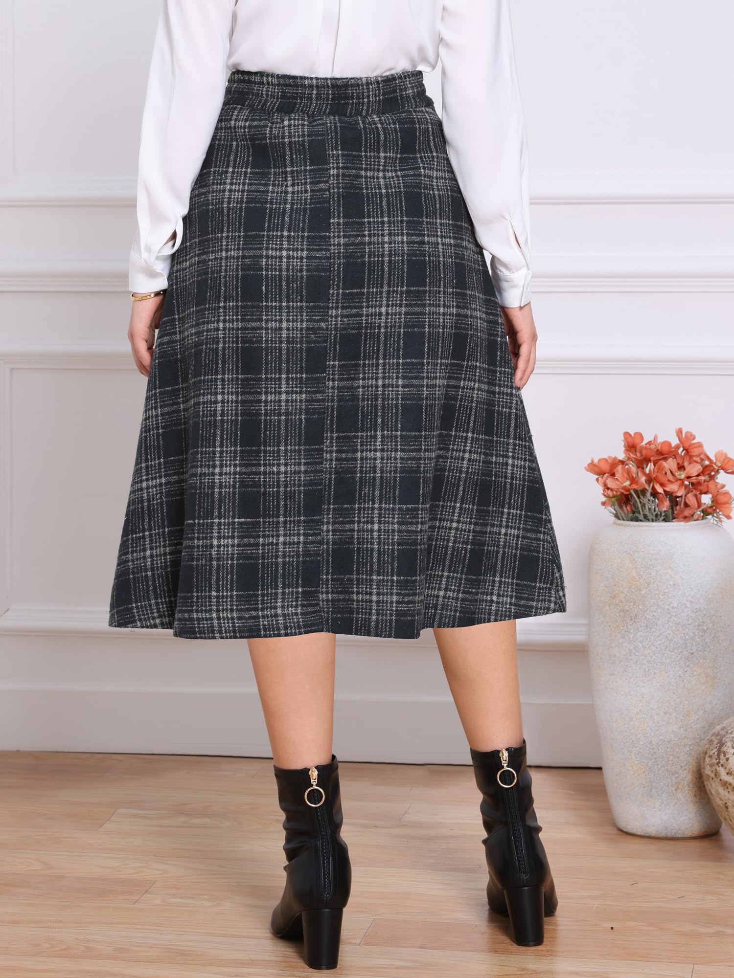 Allegra K Faldas a cuadros para mujer, estilo vintage, de tartán, de cintura alta, acampanada, con bolsillos