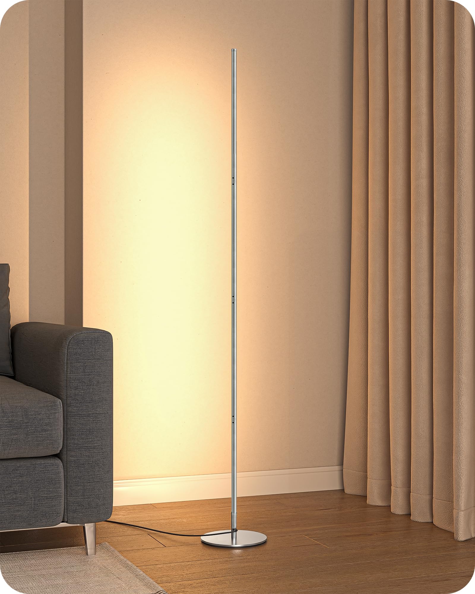 EDISHINE Lámpara LED de pie con intensidad variable continua, 3000K luz blanca cálida, lámpara de pie de esquina con interruptor de pie, lámpara de ambiente moderno para dormitorio, sala de estar