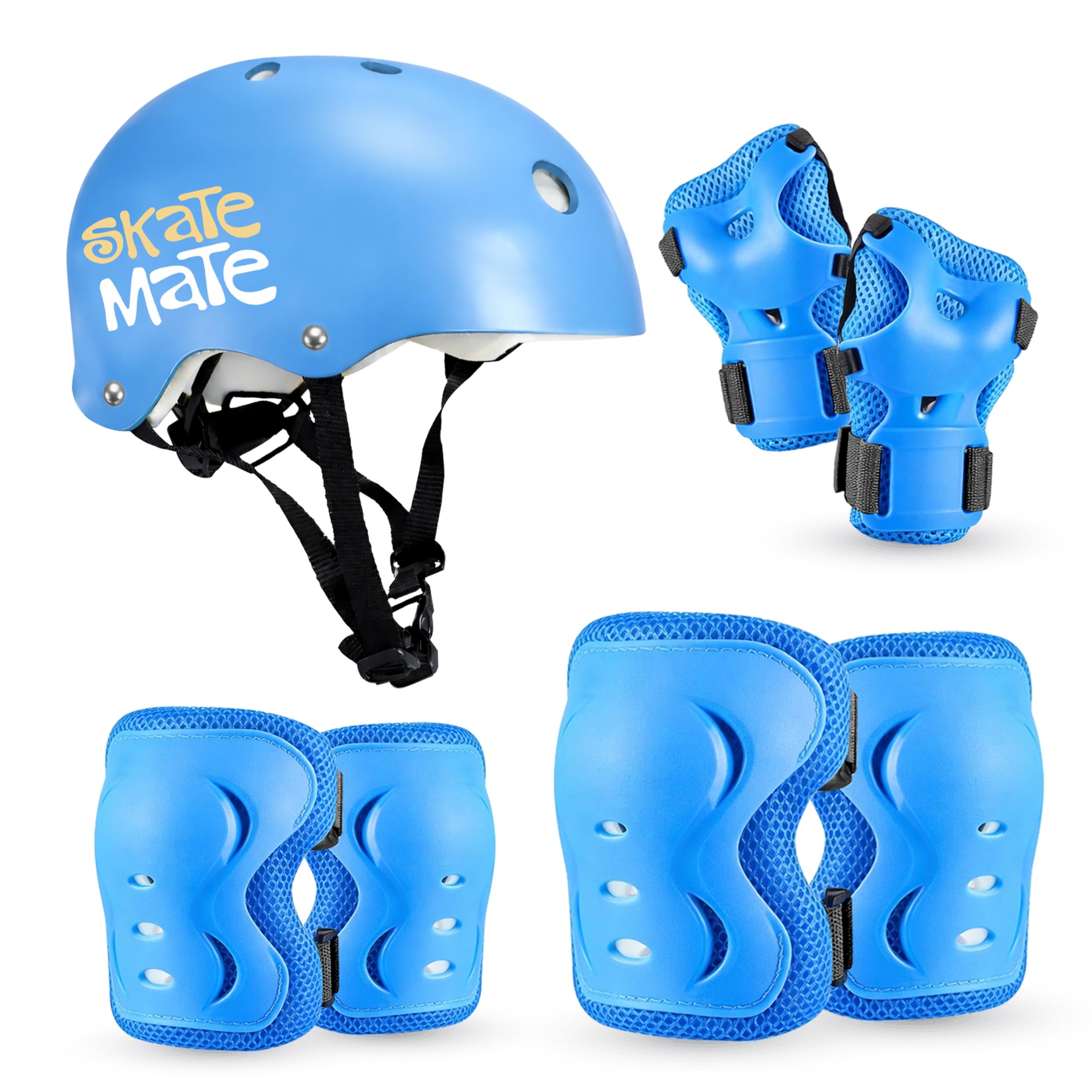 Jaspo Skate Mate Protective Skating Kit for Kids – Helmet with Adjuster, Knee Elbow Pads & Wrist Guards, Safety Gear Set for Skating, Cycling & Skateboarding (Blue, Medium)-image-36