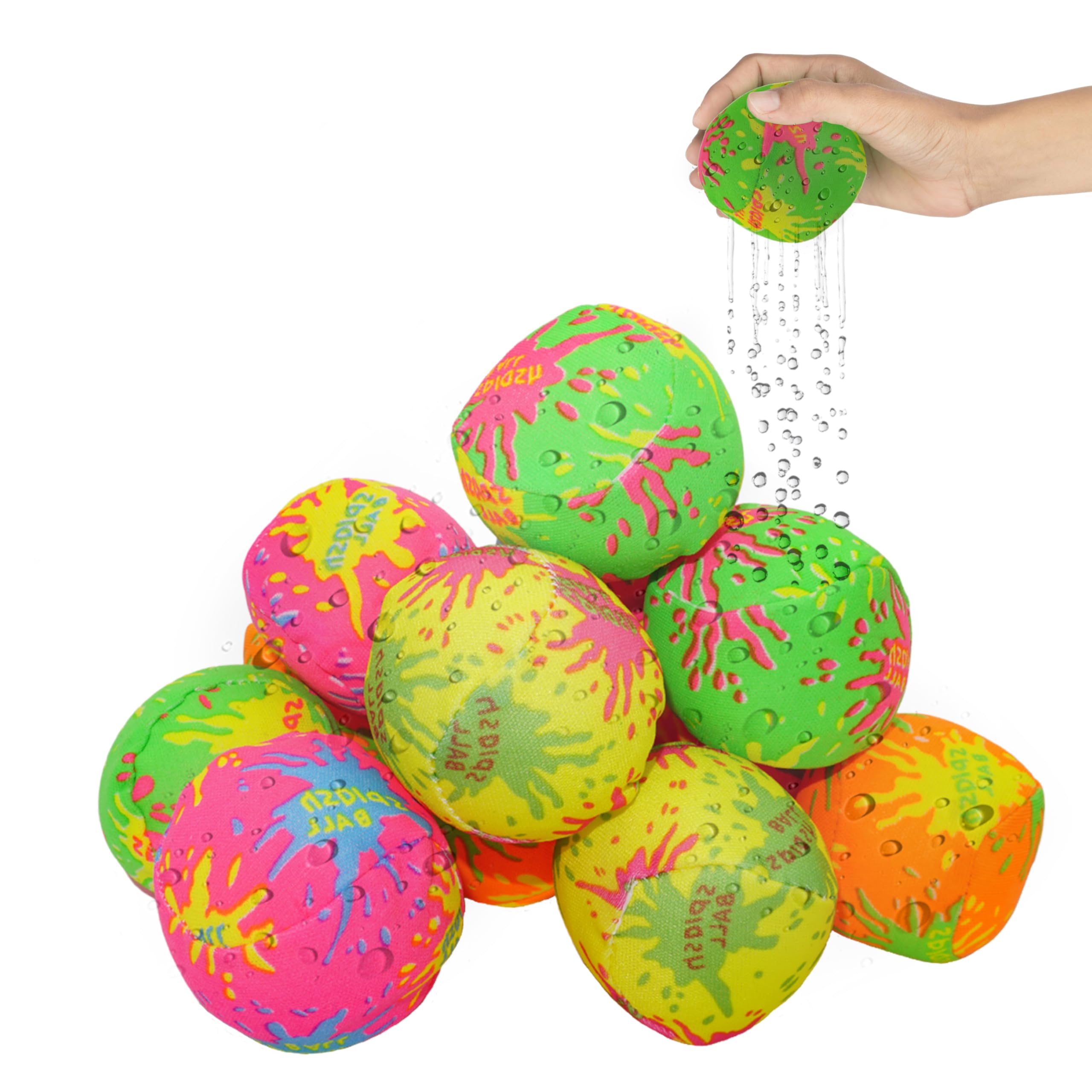 4E's Novelty 12 Pack - 2" Water Splash Balls Bomb - Mini Absorbent Ball - Kids Pool Toys, Outdoor Water Fight Games Activities for Kids, Beach Party Favors, Swimming Pool Floating Toys