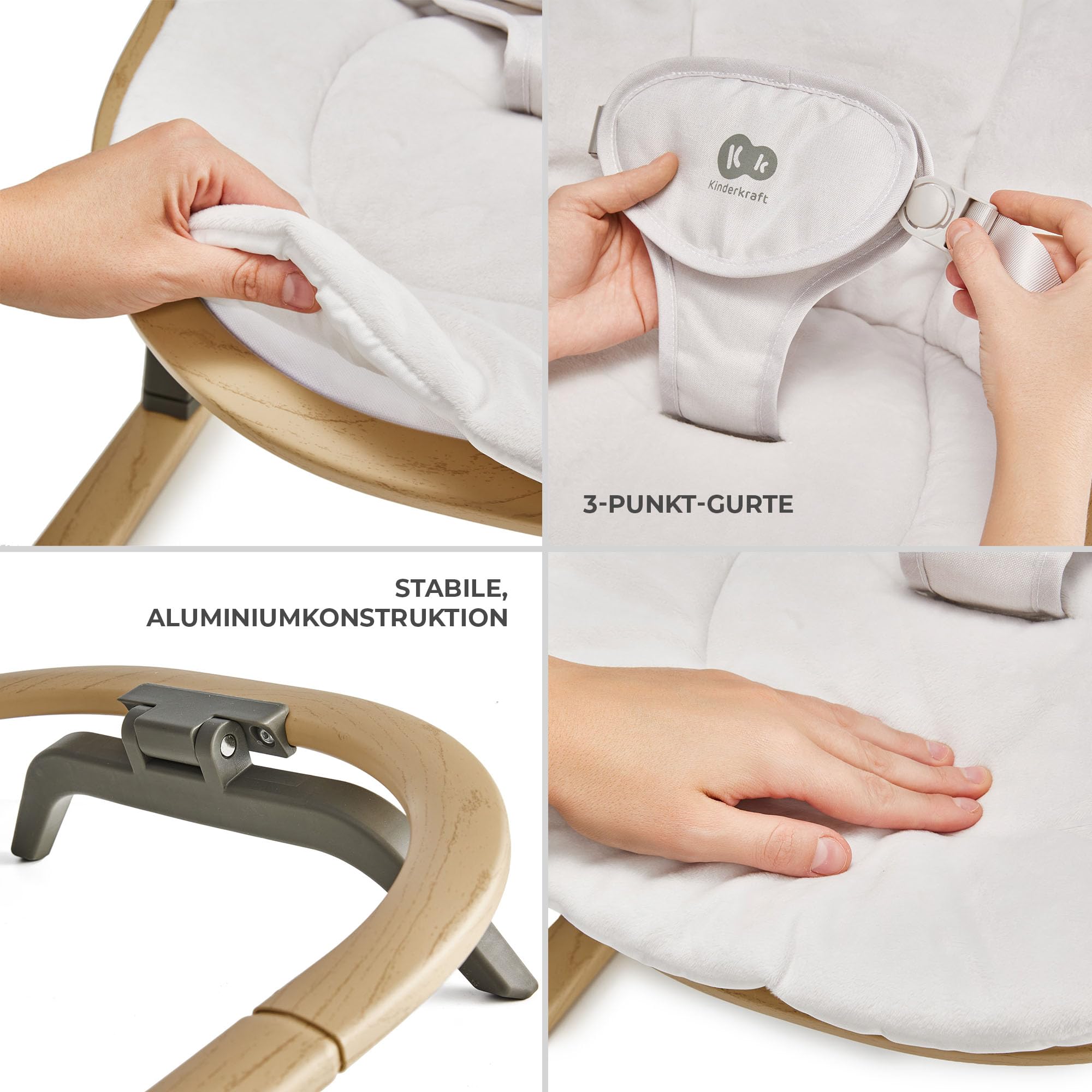 Kinderkraft ELSU Babywippe 2in1 ab Geburt, Hüpfstuhl für Babys Neugeborene 0-9 kg, 2 Spielzeuge zur Aktivierung, Verstellbarer, Leicht, Weiches Material, Grau