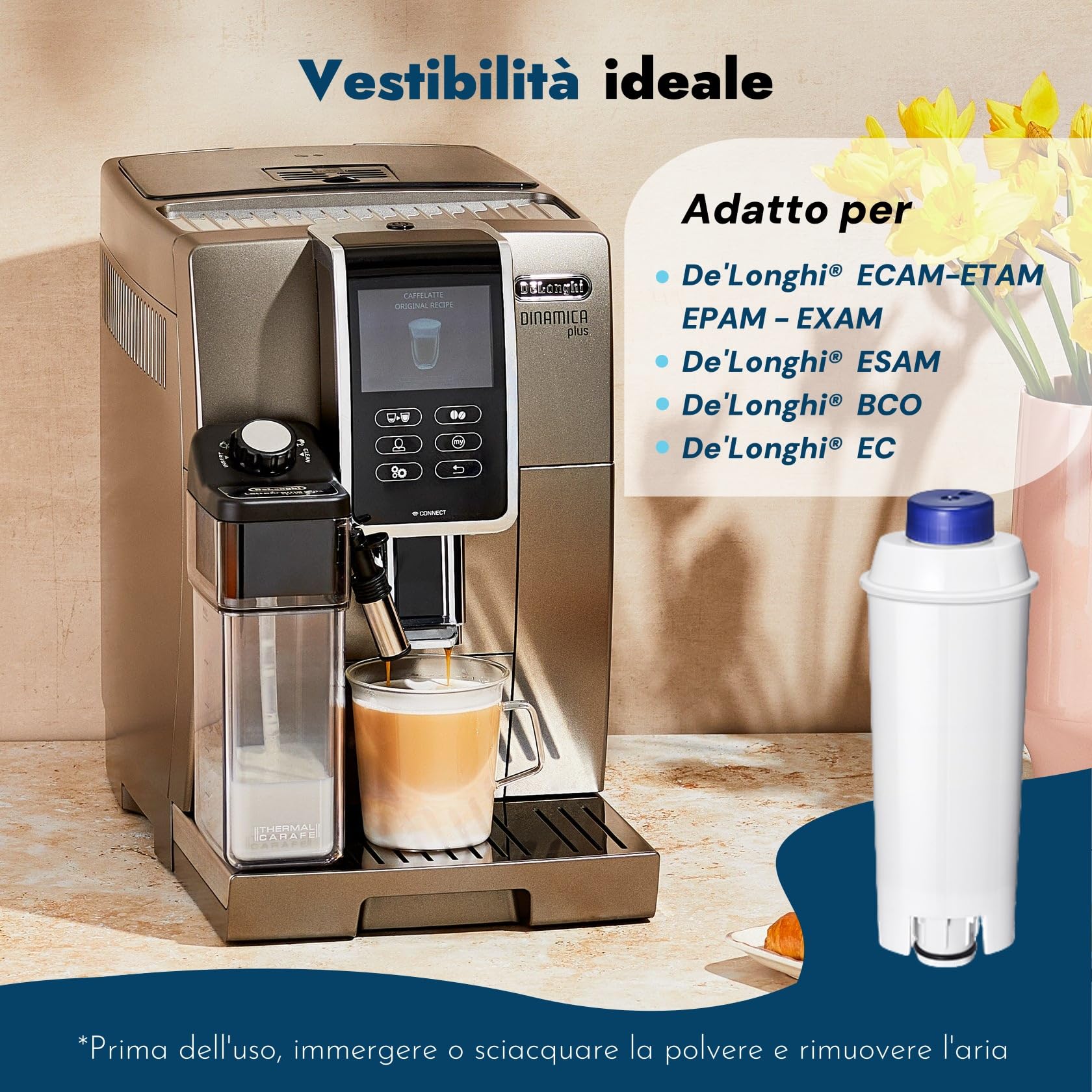 Mutital Filtro da caffè di ricambio per DeLonghi DLSC002, SER3017 e 5513292811 - Incluse Le Versioni di ECAM, Esam, Serie ETAM Cura e Protezione per le Macchine da Caffè (4 pezzi)