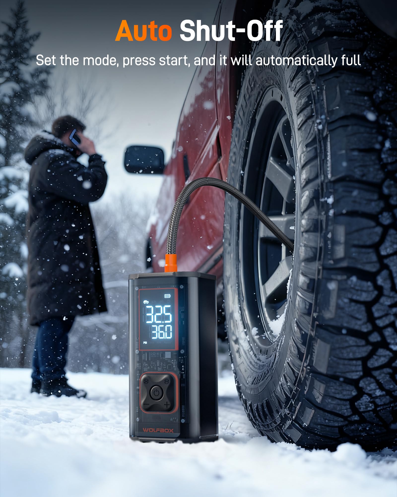 WOLFBOX Tire Inflator Portable Air Compressor Dual-Cylinder 45LPM Heavy Duty Air Pump for Car Tires Tire Pump for — view 6