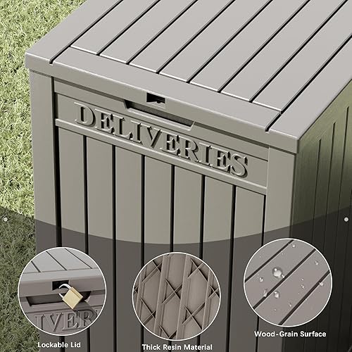 Miniatura 5 de Caja de entrega de paquete de 48 galones para porche, caja de almacenamiento con cerradura segura, gran resina de doble pared para exteriores y caja