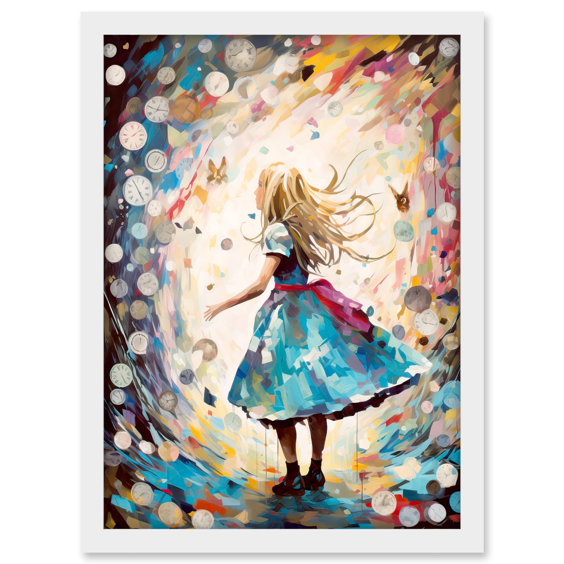 Artery8 Alice in Wonderland Clocks Down the Rabbit Hole Artwork Framed A3 Wall Art Print