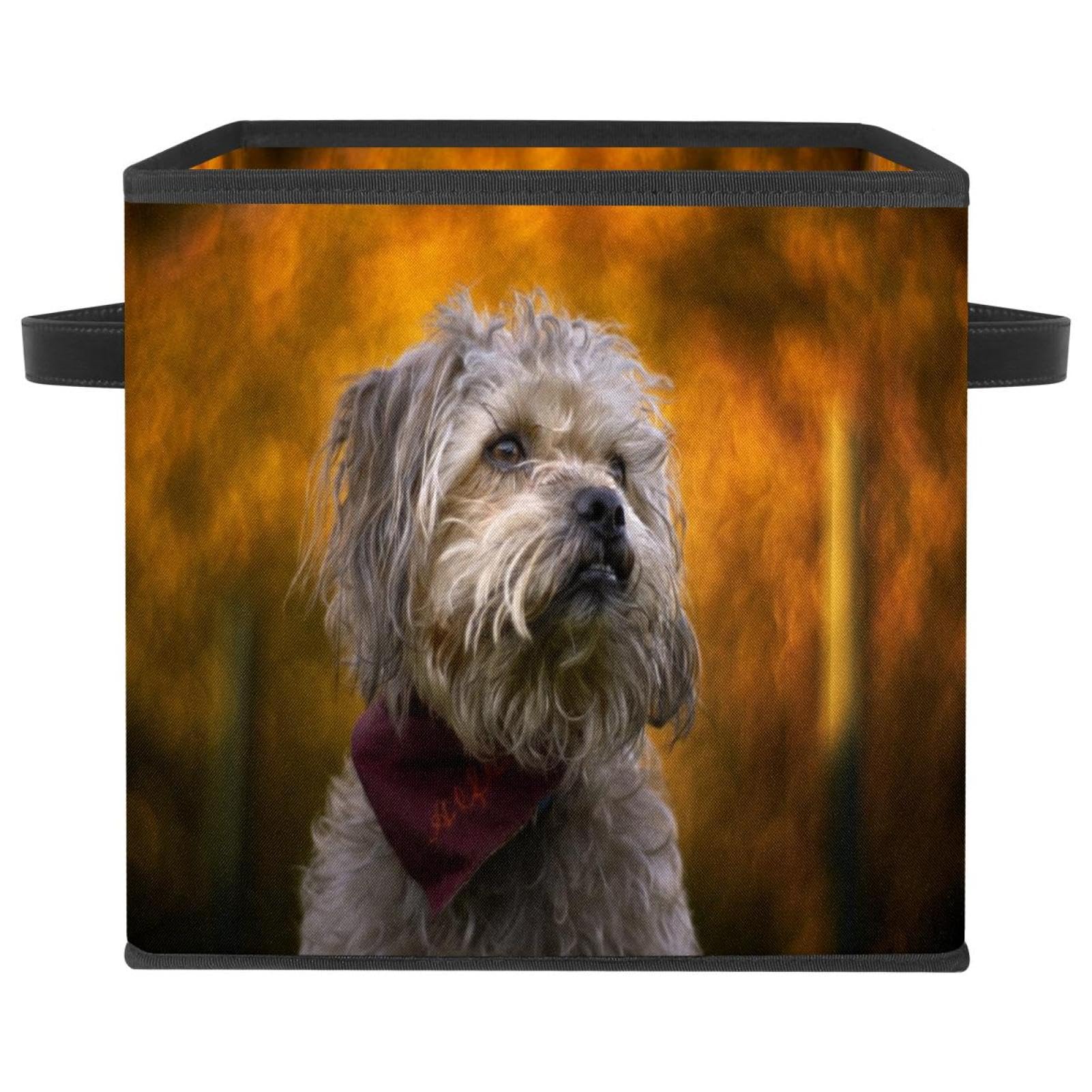 Boîte de rangement pliable cube en tissu motif chien pour placard