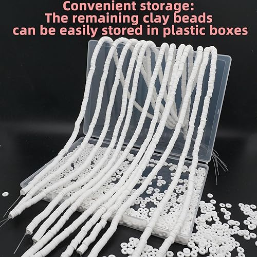 Miniatura 4 de 3960 cuentas de arcilla plana blanca, 12 hebras, cuentas planas de arcilla para pulseras, fabricación de joyas, Hukiwow cuentas planas redondas de