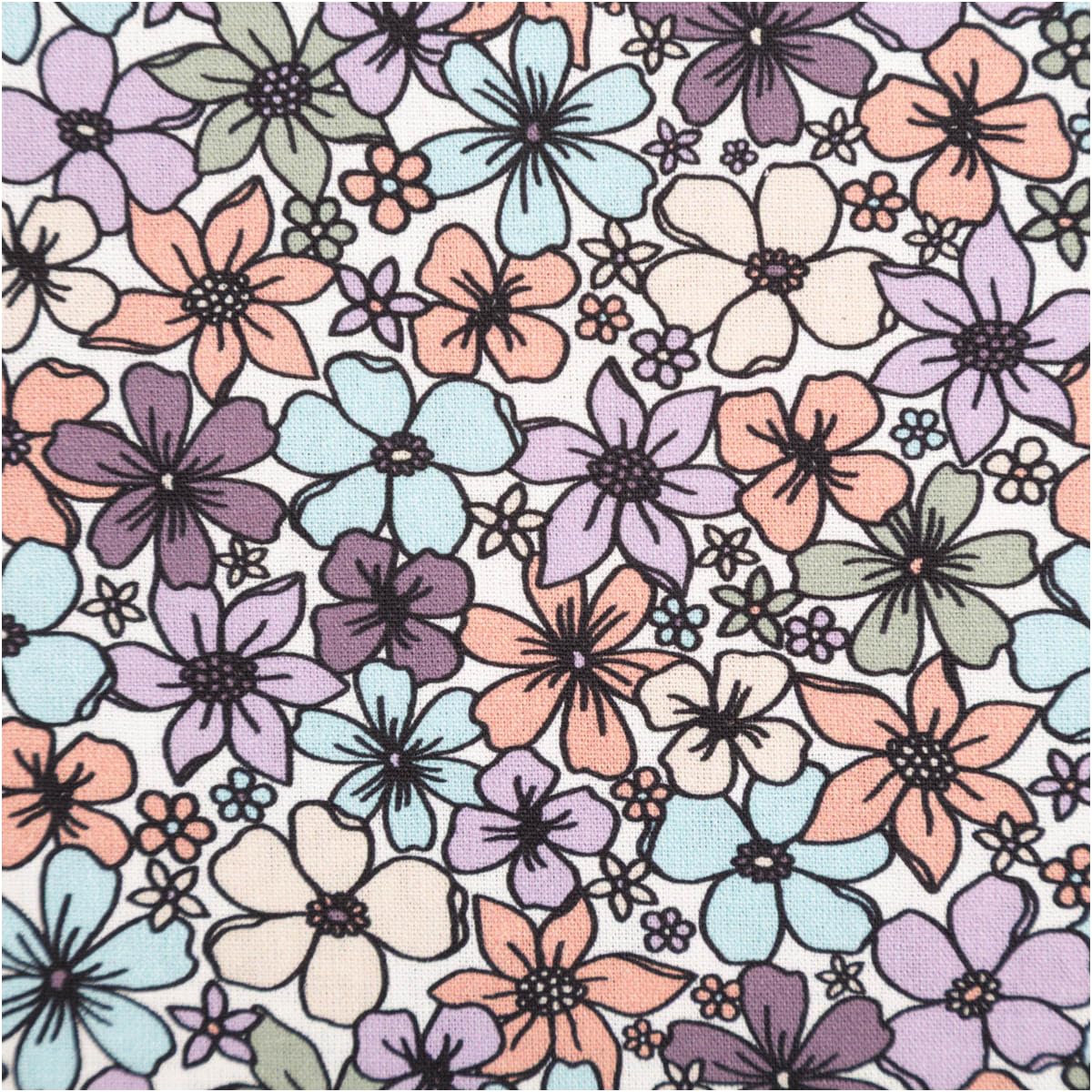Cotton Fabric Poplin Flowers Wool White Colourful 1.45 m Width Sold by the Metre Ideal for Clothes, Sweaters and Blankets (145 cm Width)