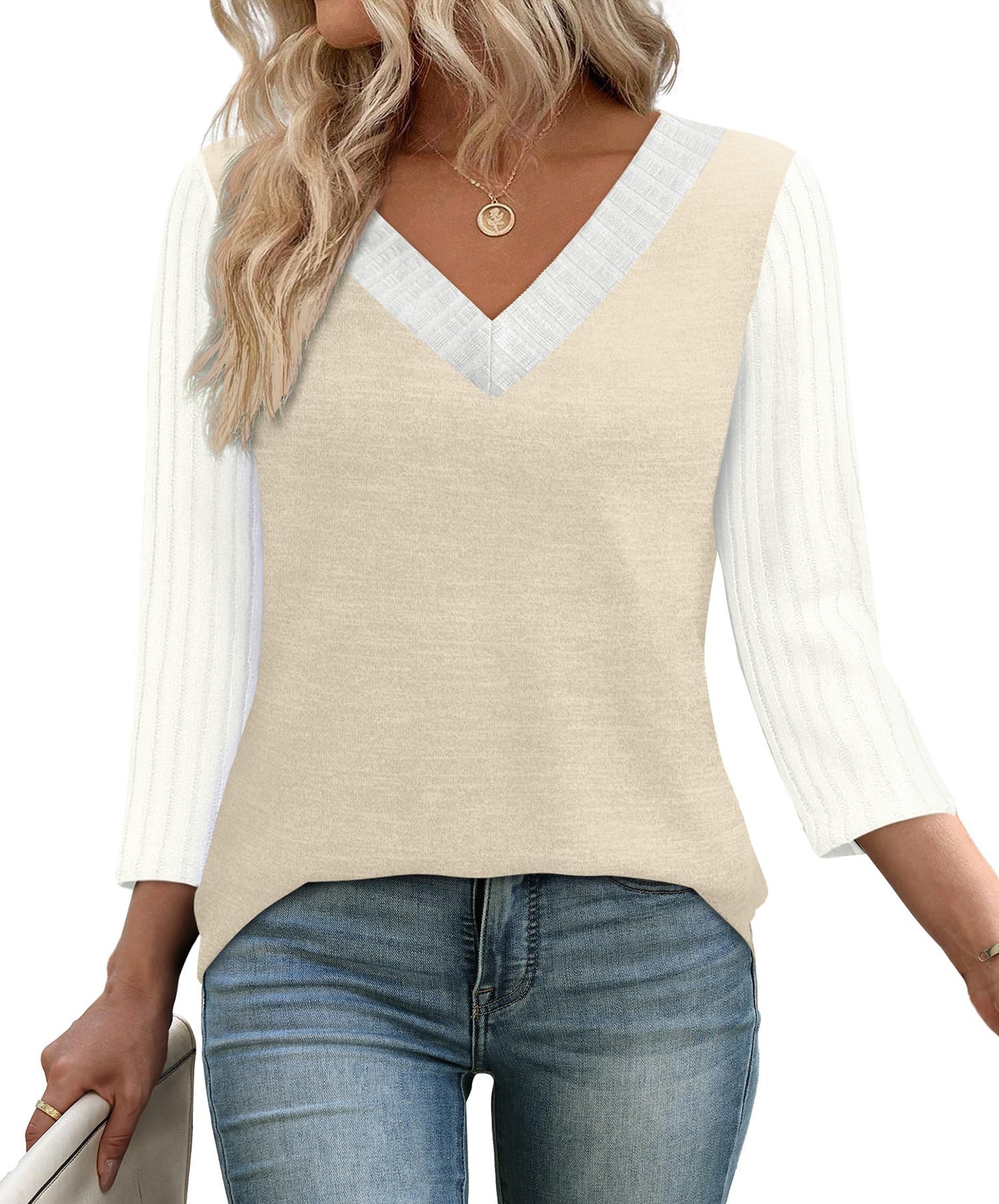 WIHOLL 3 4 Length Sleeve Womens Tops Lightweight Spring Outfits Plus Size Casual Summer T-Shirts