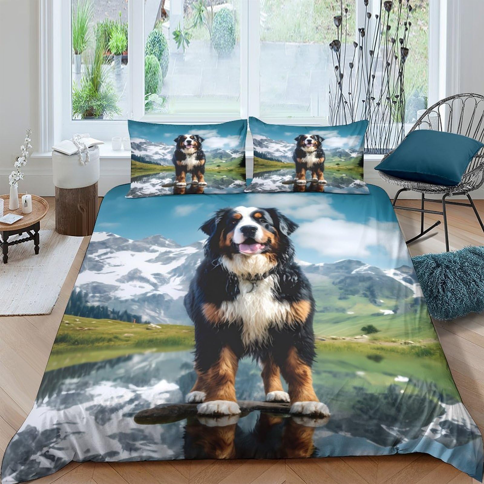 Ctjqhvkz Style-7 3D Printed Bernese Mountain Dog Fitted Sheet Microfiber Scenic Landscape Mattress Cover For Bedroom Guest Room Easy Care Single（135X200cm）