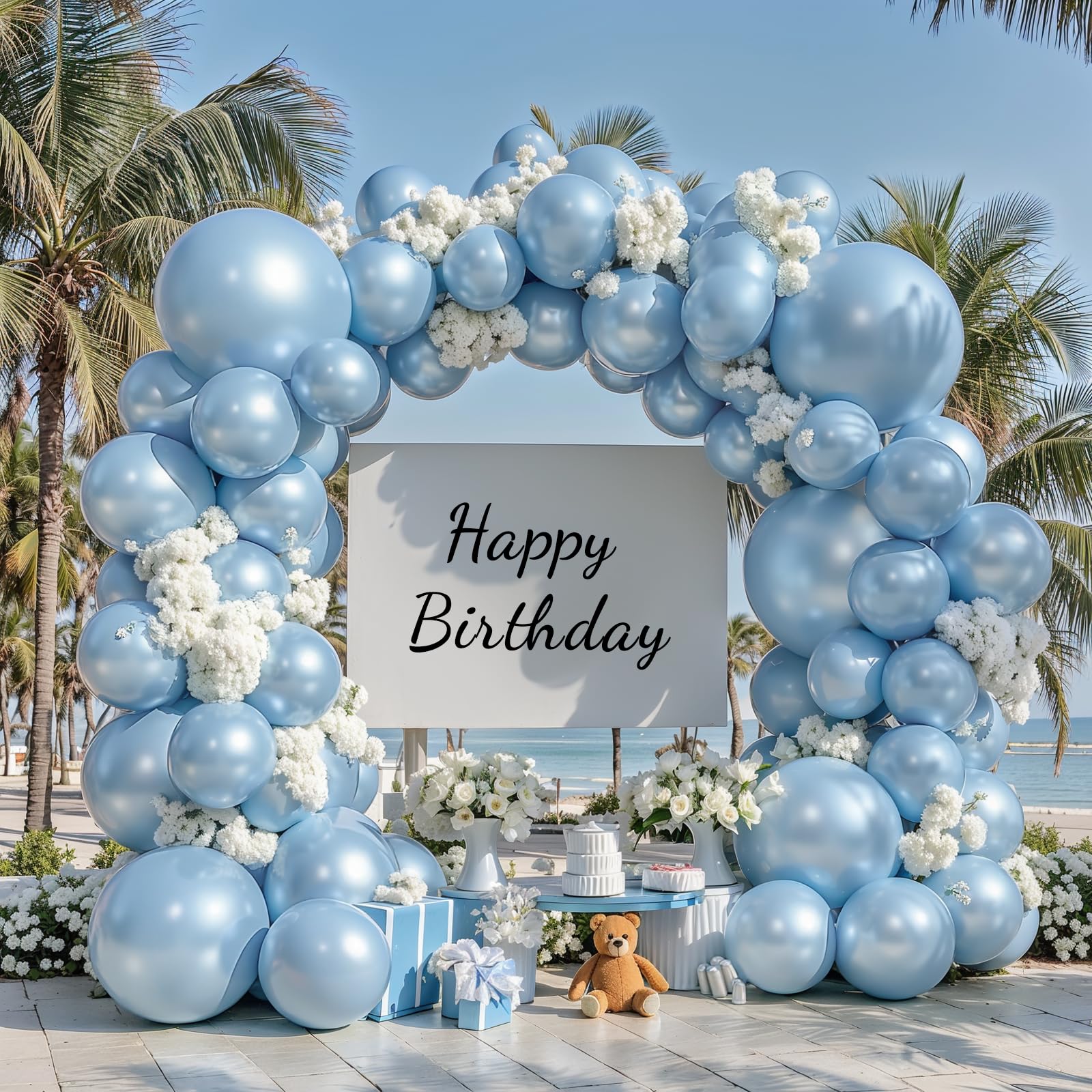Pearl Blue Balloons Arch Kit, Double Stuffed Pastel Blue Balloons Graland Different Size 18/12/10/5inch Sky Light Blue Balloon for Bridal Shower