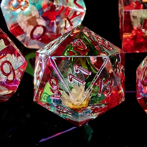 Miniatura 4 de Juego de dados DND, juego de dados de mazmorras y dragones, hecho a mano, borde afilado, 7 troqueles de resina D&D para juego de mazmorras y