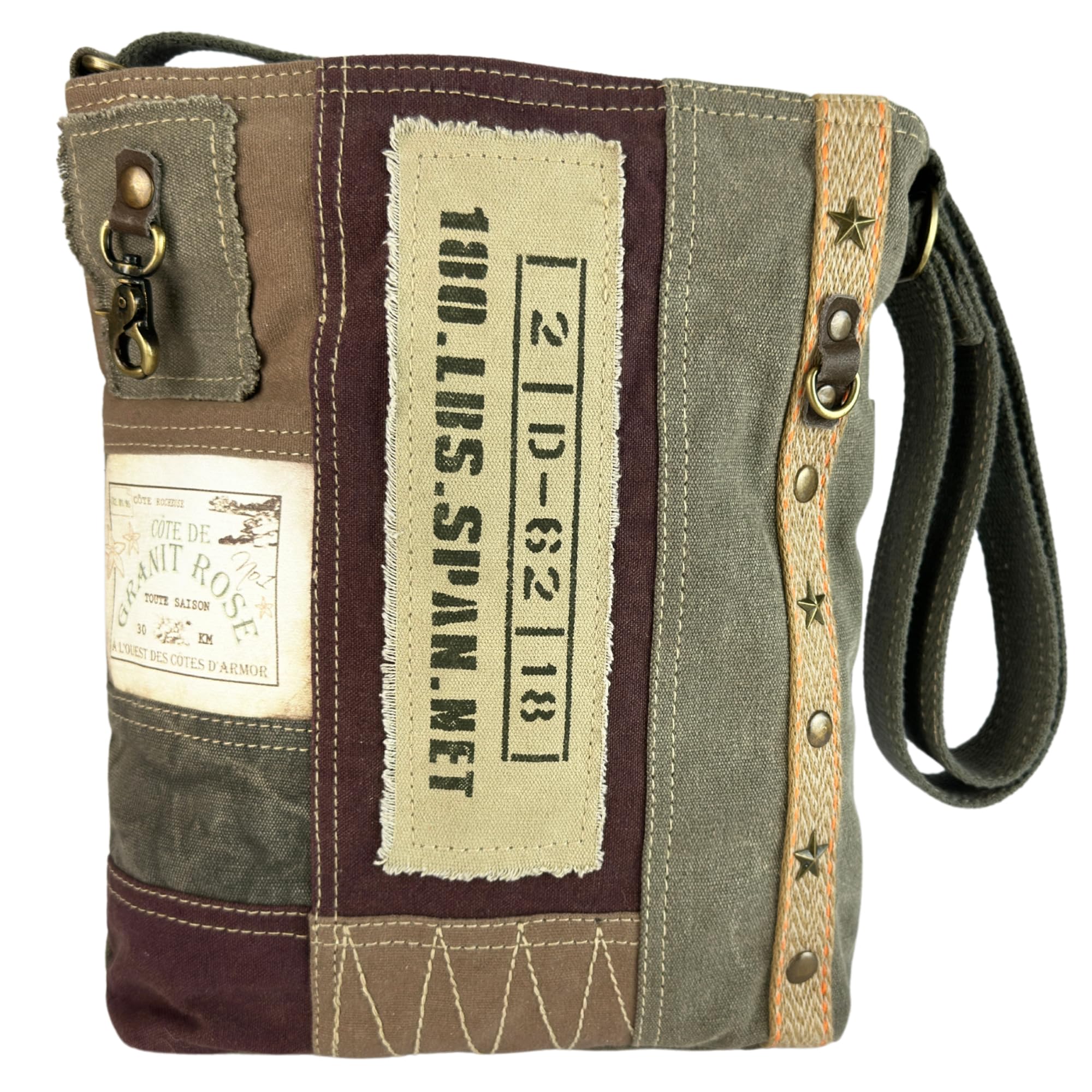 Sunsa Umhängetasche. Große Damen Tasche aus Canvas & Leder, braun khaki