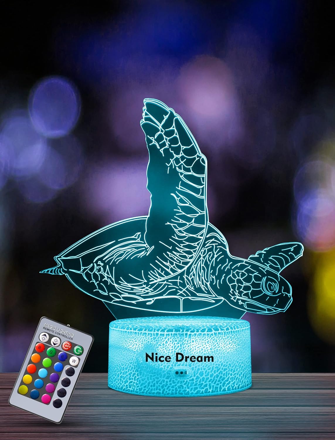 Nice Dream Luz Nocturna De Tortuga Marina Para Niños, Lámpara De Ilusión 3d, Luz Led Para La Habitación , Control Remoto Con 16 Cambios De Color Regulables, Regalos De Decoración De Las Niñas Niños