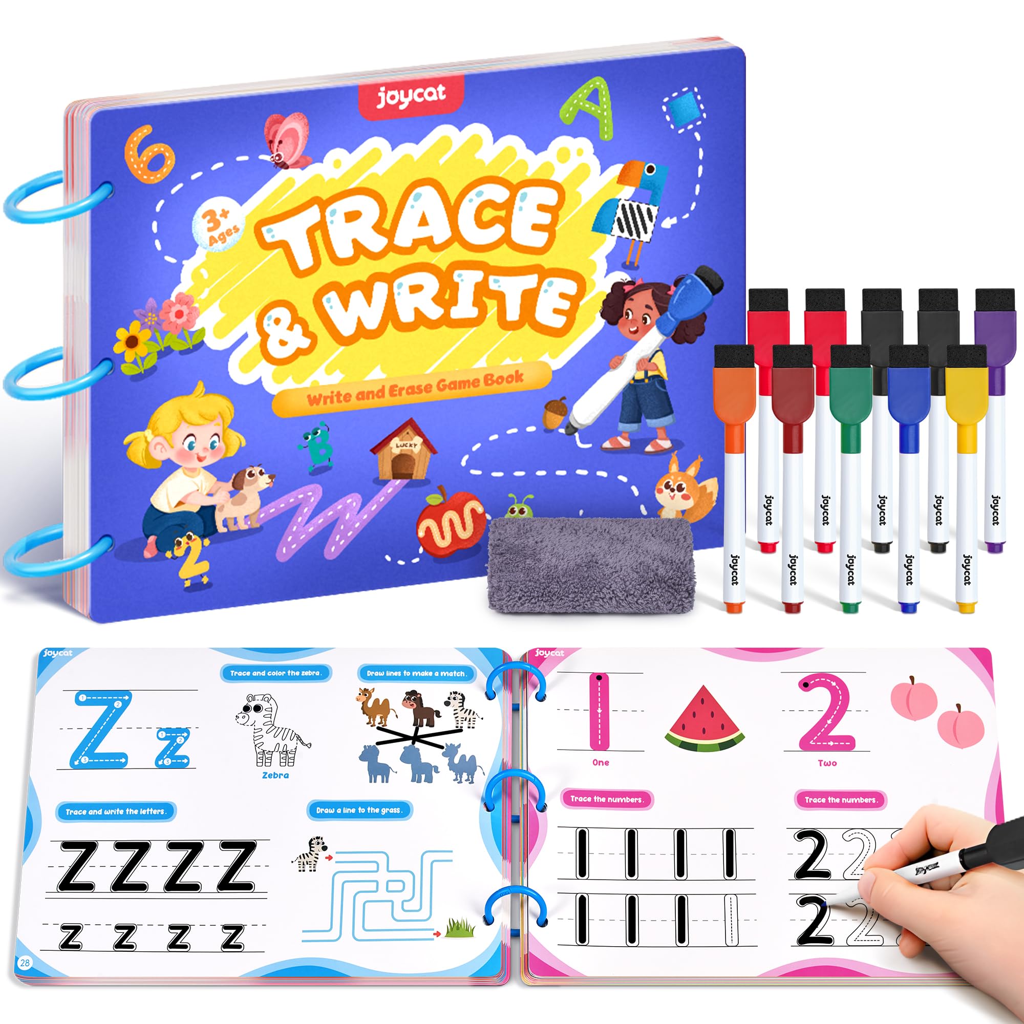 JoyCat Preschool Learning Activities 48 Reusable Pages, Handwriting Practice for Kids Toddlers, Tracing Letter Number Workbooks, Educational Autism Busy Book, Learning Gift Toys for 3 4 5 Year Olds