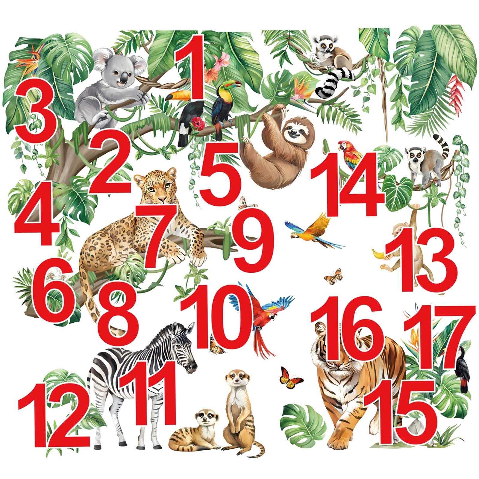 decalmile Stickers Muraux XXL Animaux de la Jungle Autocollant Mural Grand Feuilles Tropicales Animaux Safari Tigre Zèbre Décoration Murale Bébé Pépinière Chambre Enfants