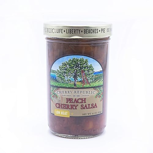 Cherry Republic Peach Salsa - Salsa dulce y picante gruesa de calor suave y bajo (tarro de 16 onzas) Cherry Republic Peach Salsa - Salsa dulce y picante gruesa de calor suave y bajo (tarro de 16 onzas)